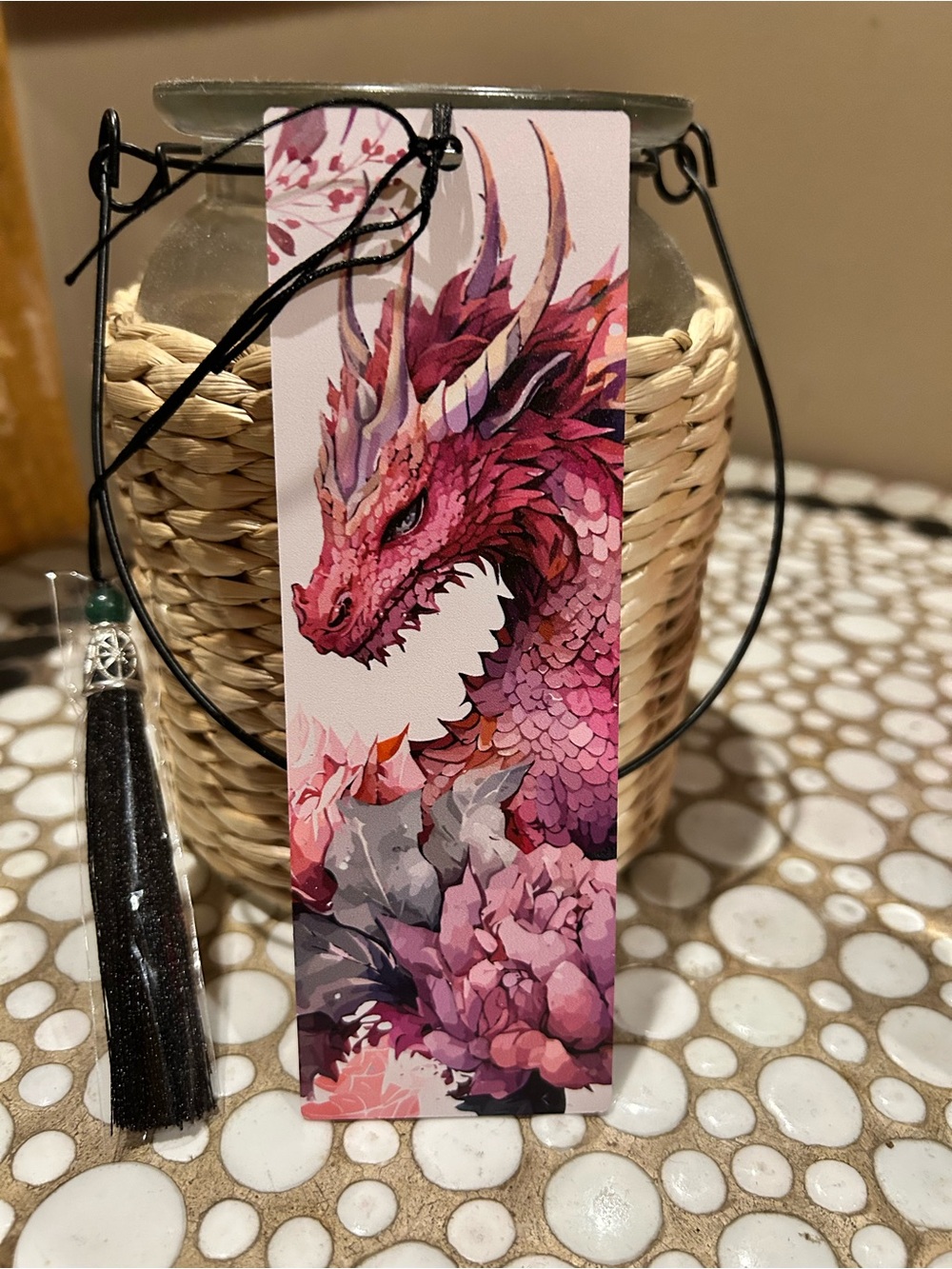 Pink Dragon Art Acrylic Bookmark with Tassel